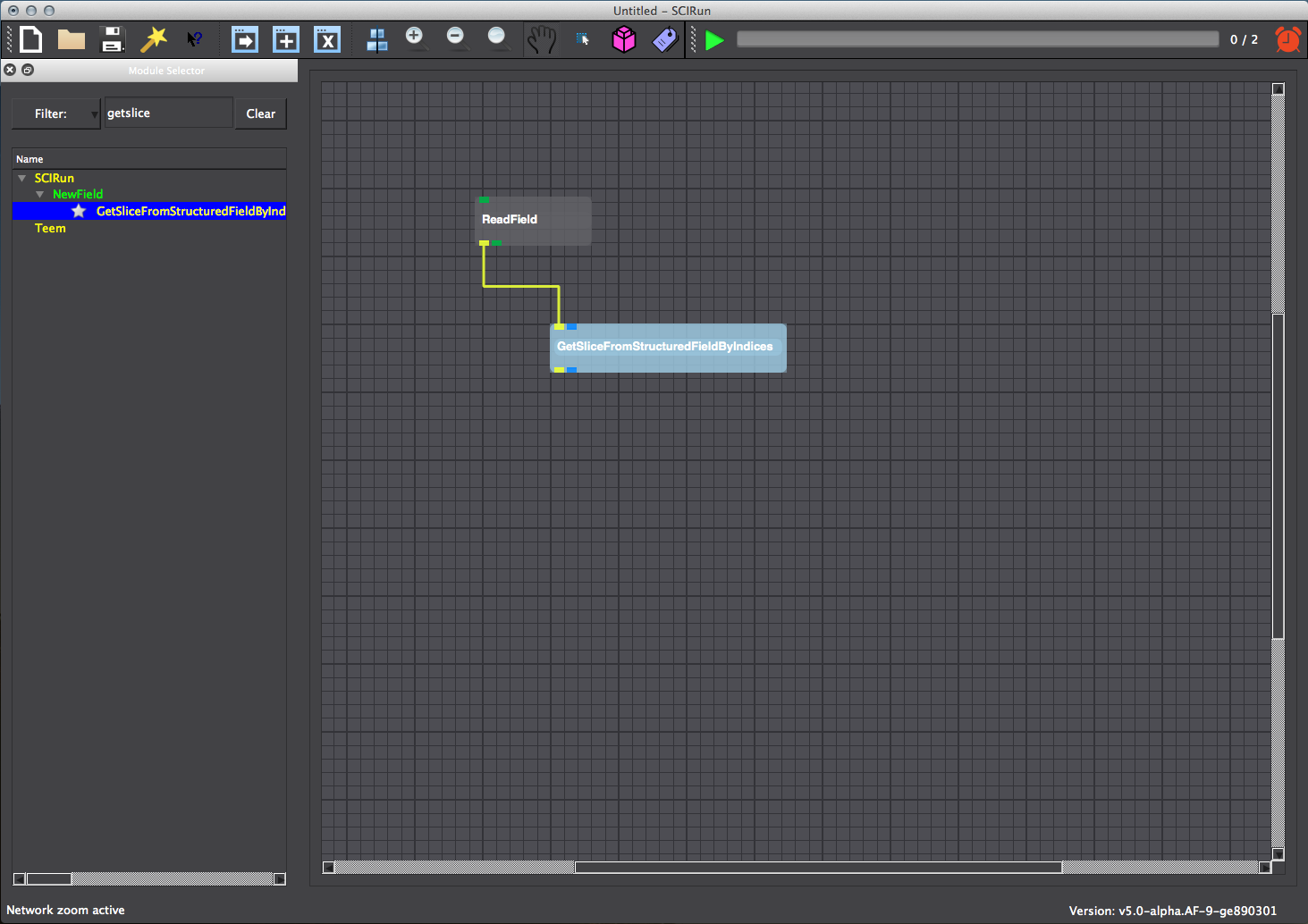 Using the ReadField port’s pop-up module menu to instantiate GetSliceFromStructuredFieldByIndices.