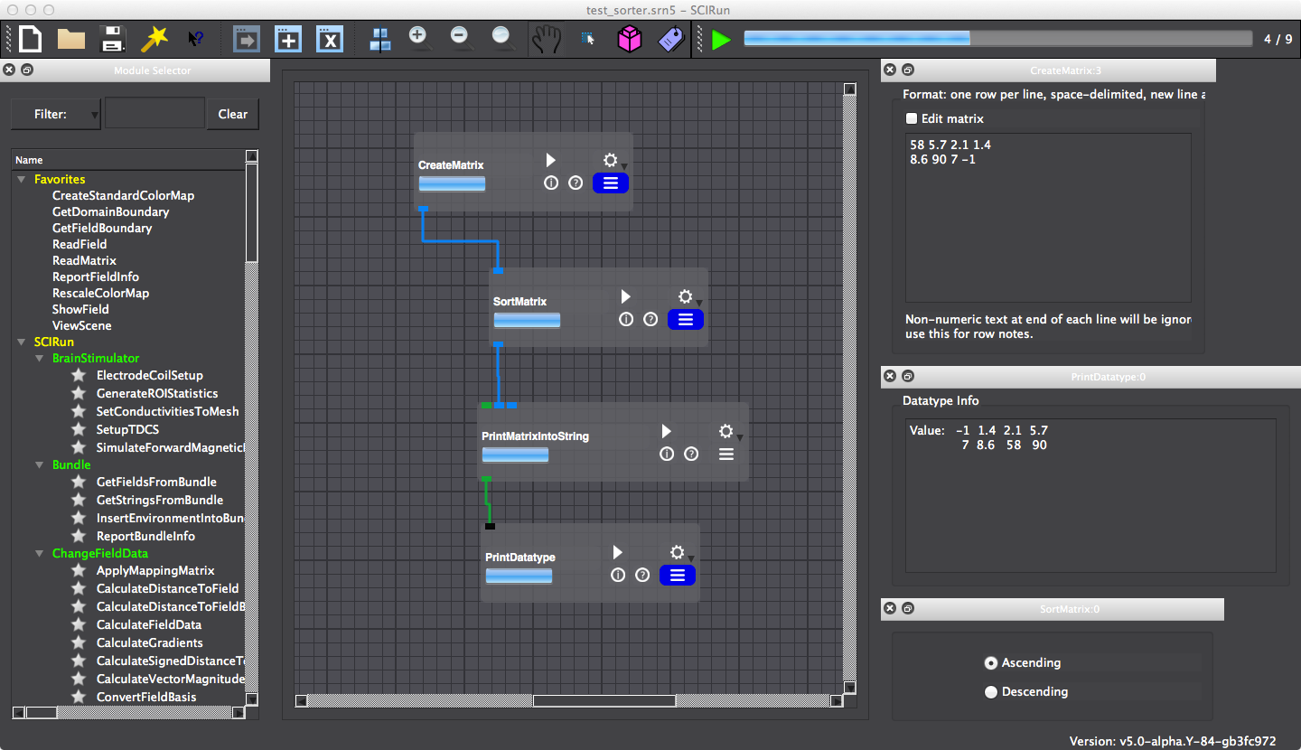 Network for running and testing the SortMatrix module