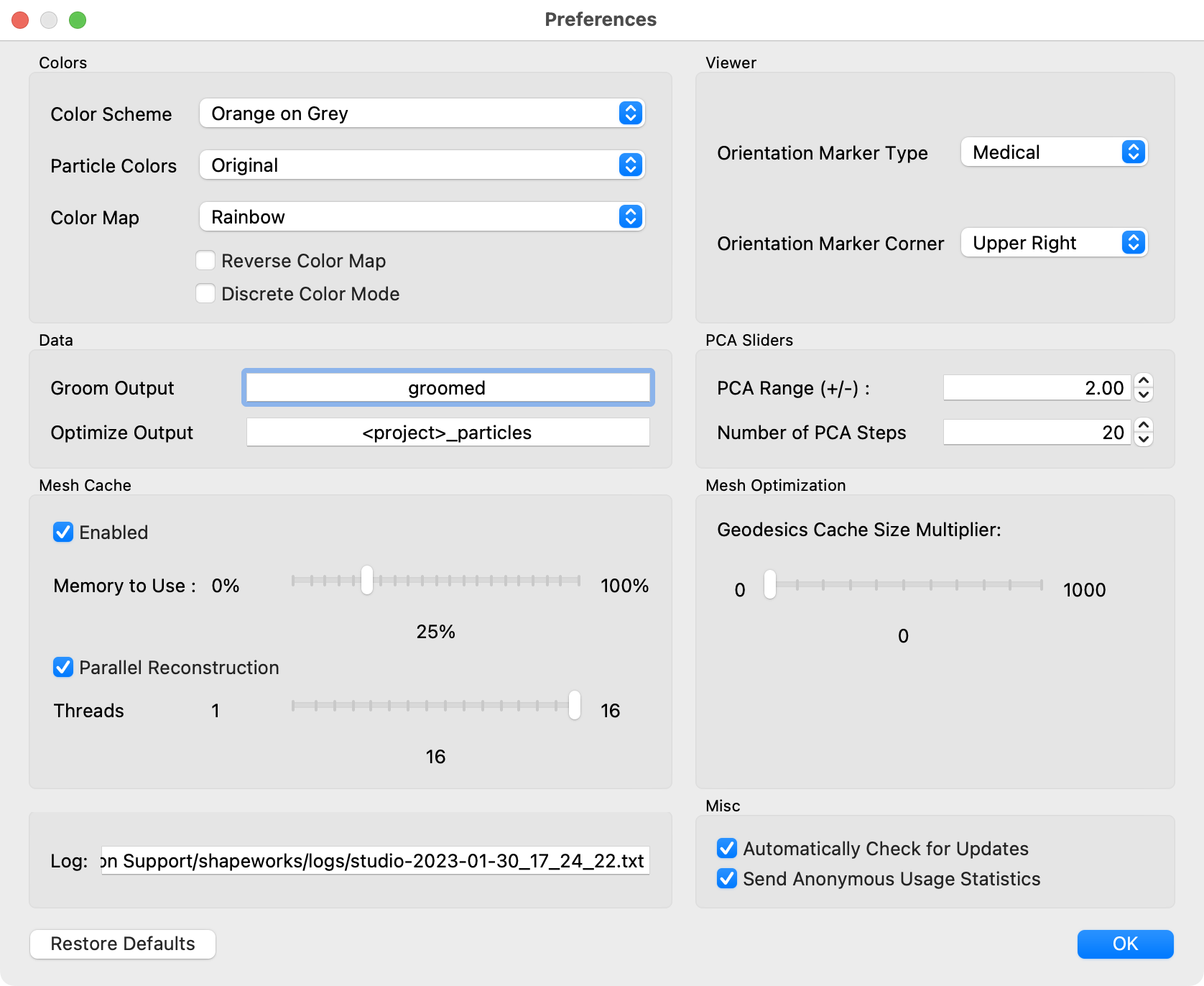 ShapeWorks Studio Preferences