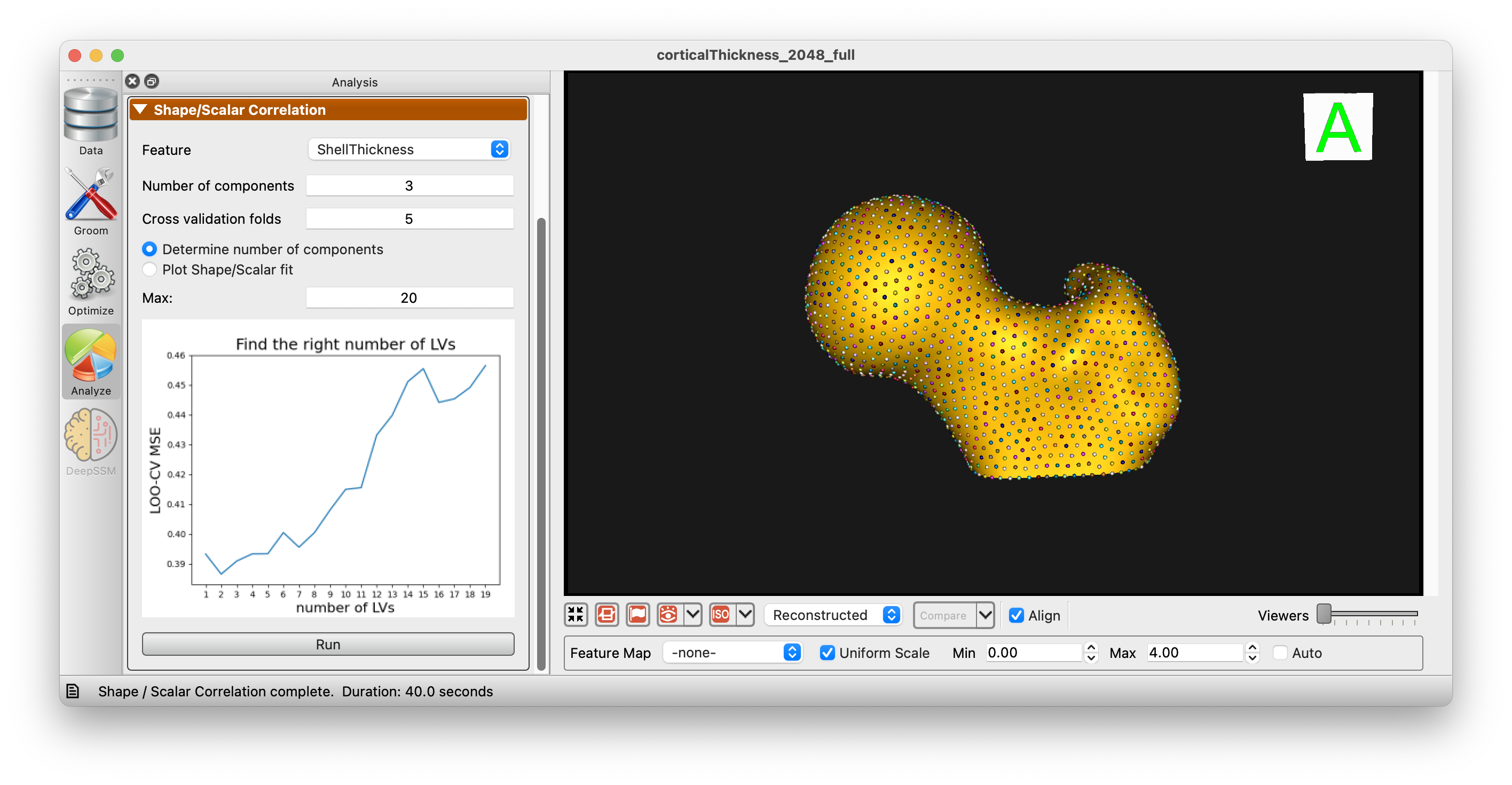 ShapeWorks Studio Shape/Scalar Correlation Panel - Determine Number of Components