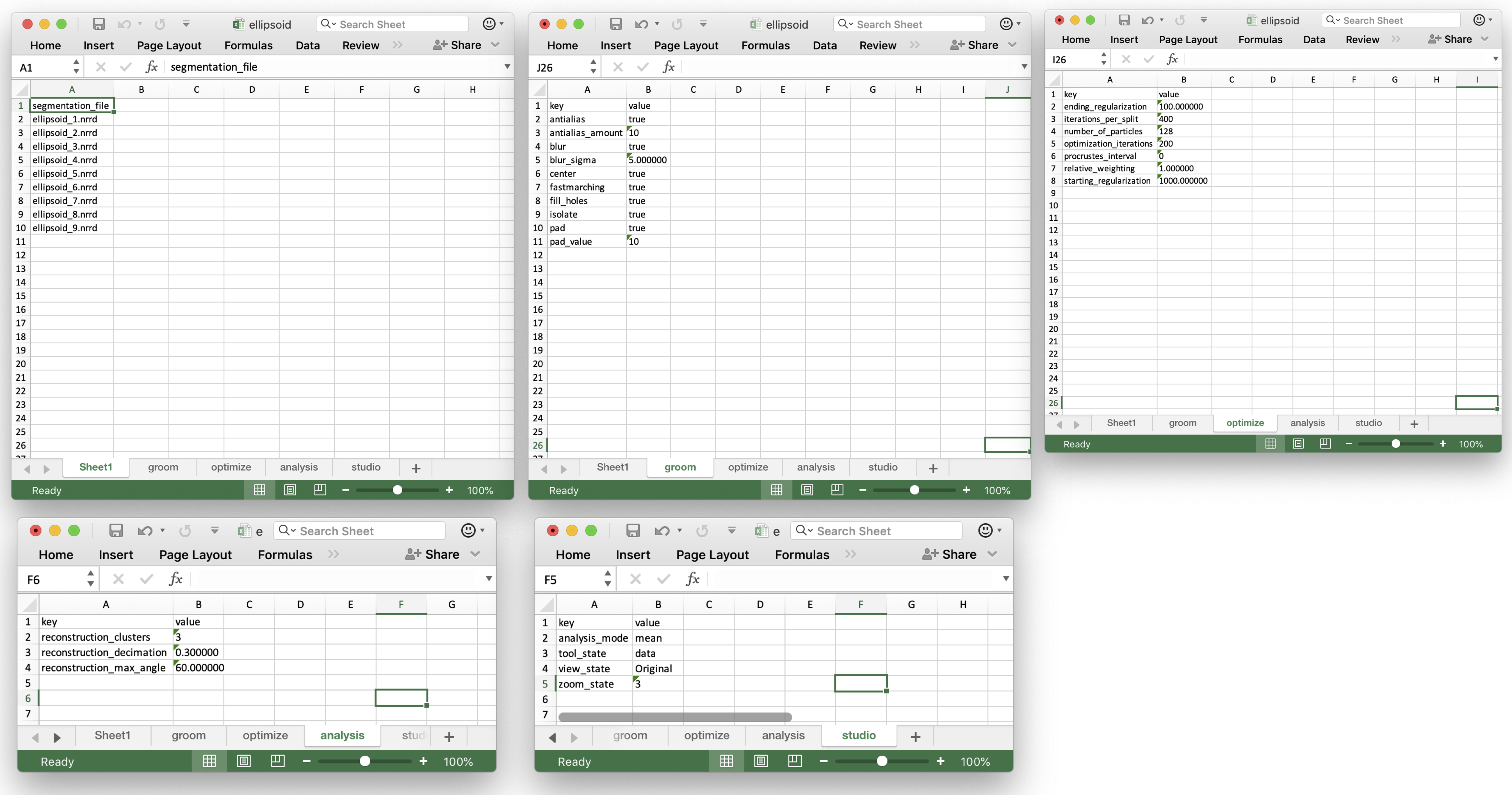 ShapeWorks Studio Spreadsheet