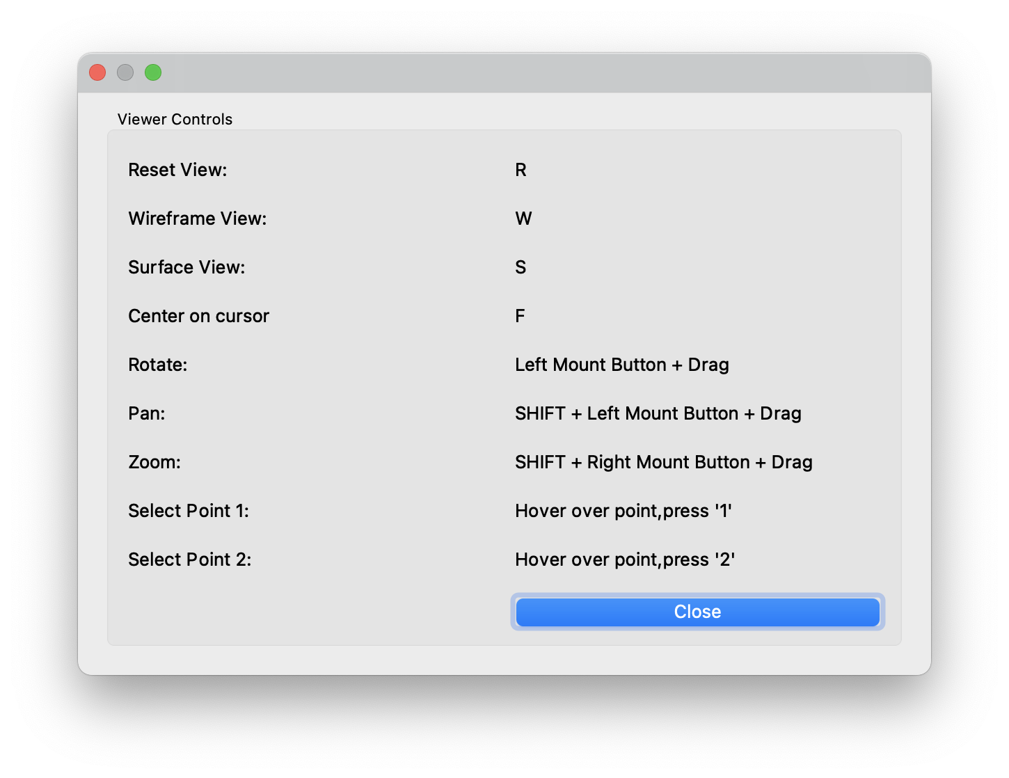 ShapeWorks Studio Keyboard Shortcuts