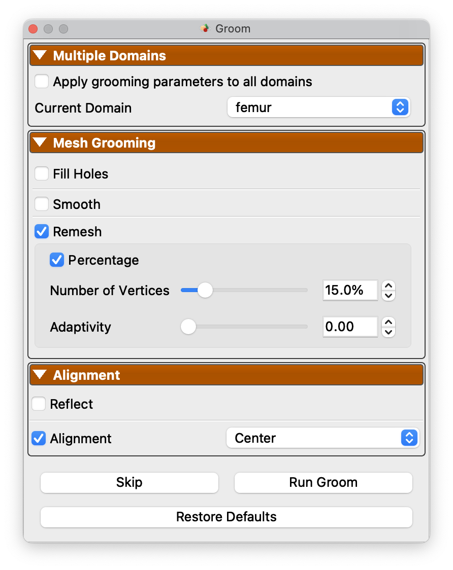 ShapeWorks Project with Multiple Domains - Groom