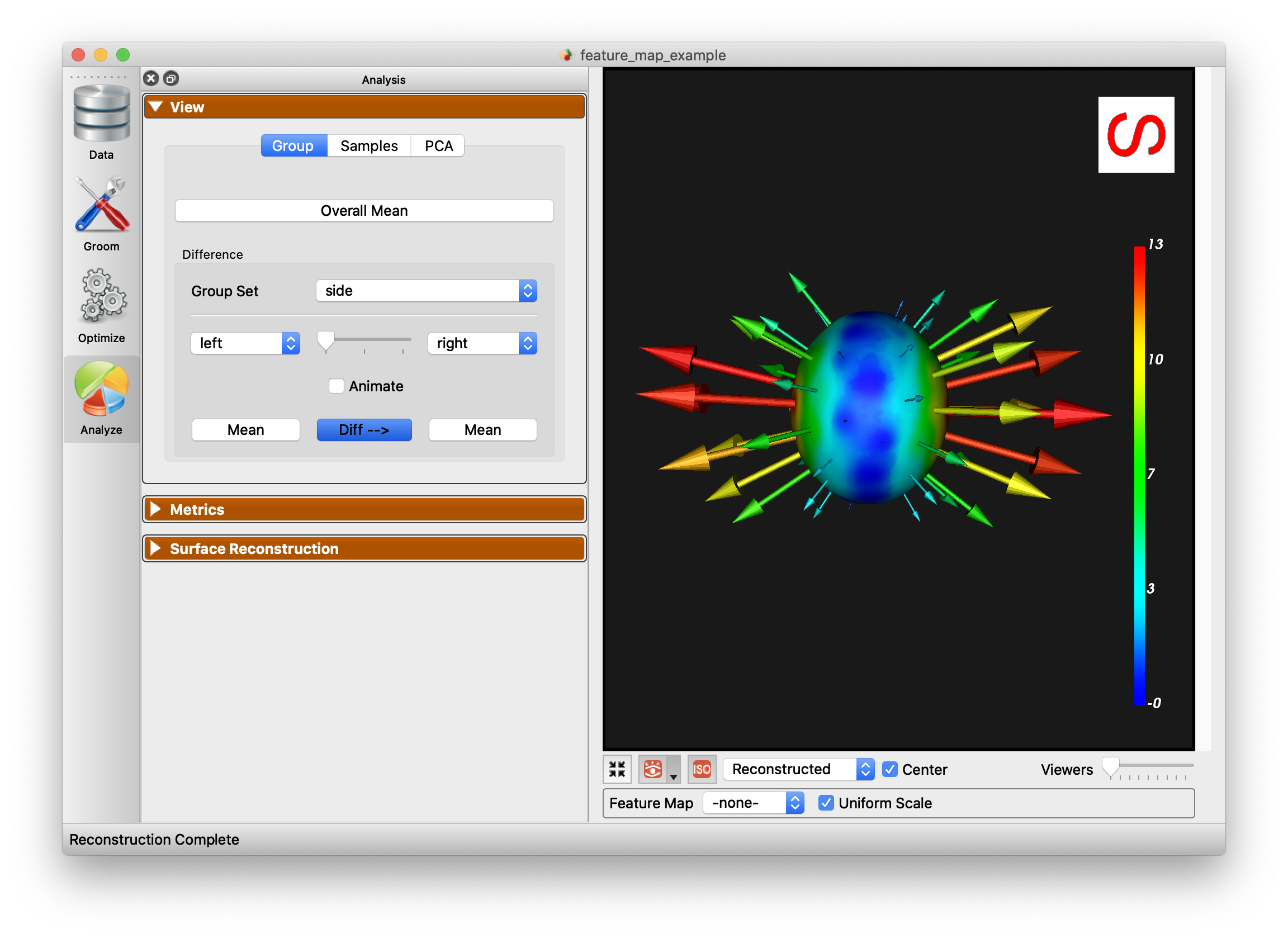 ShapeWorks Studio Analysis View Panel Group Display