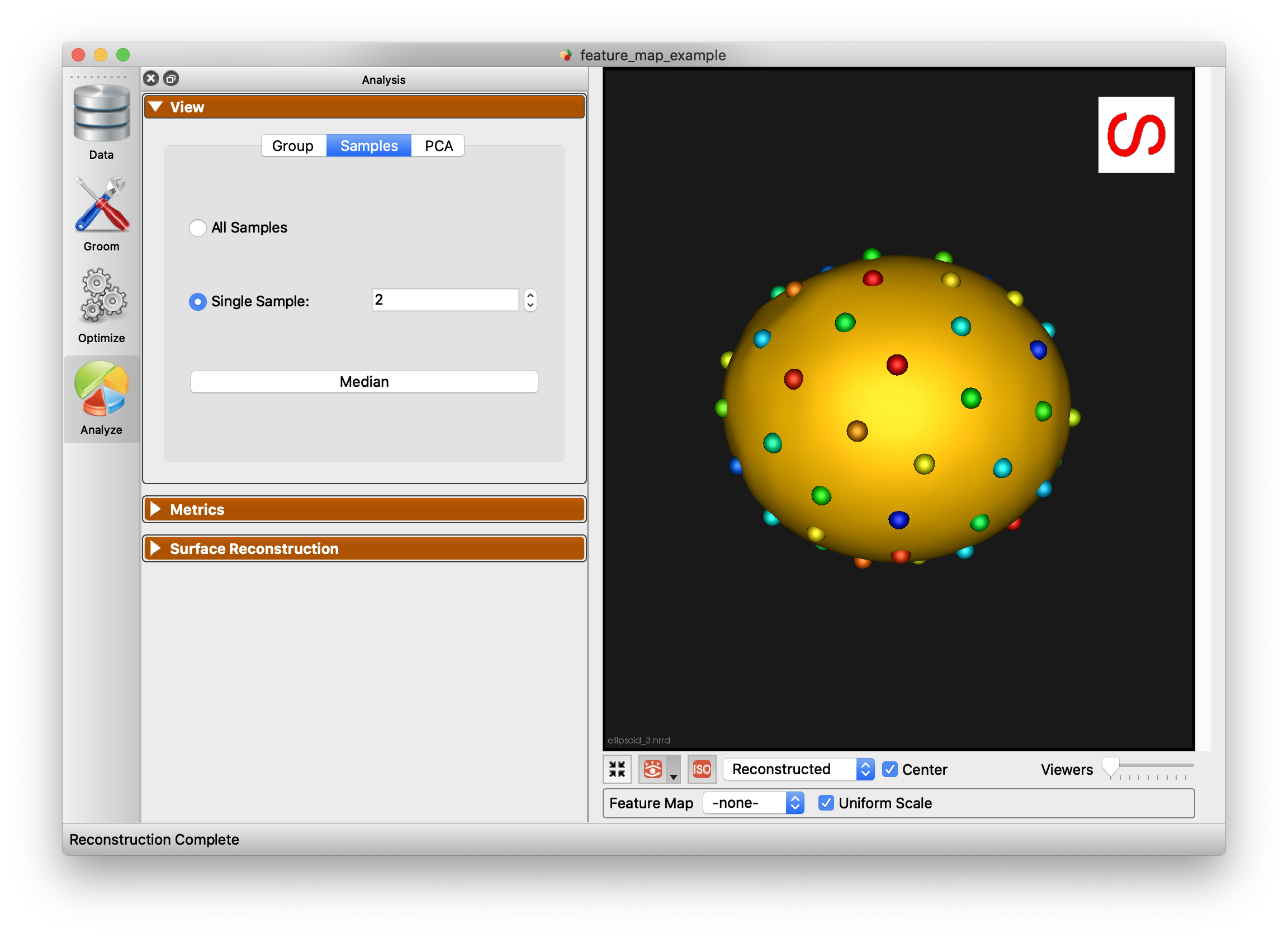 ShapeWorks Studio Analysis View Panel Sample Display