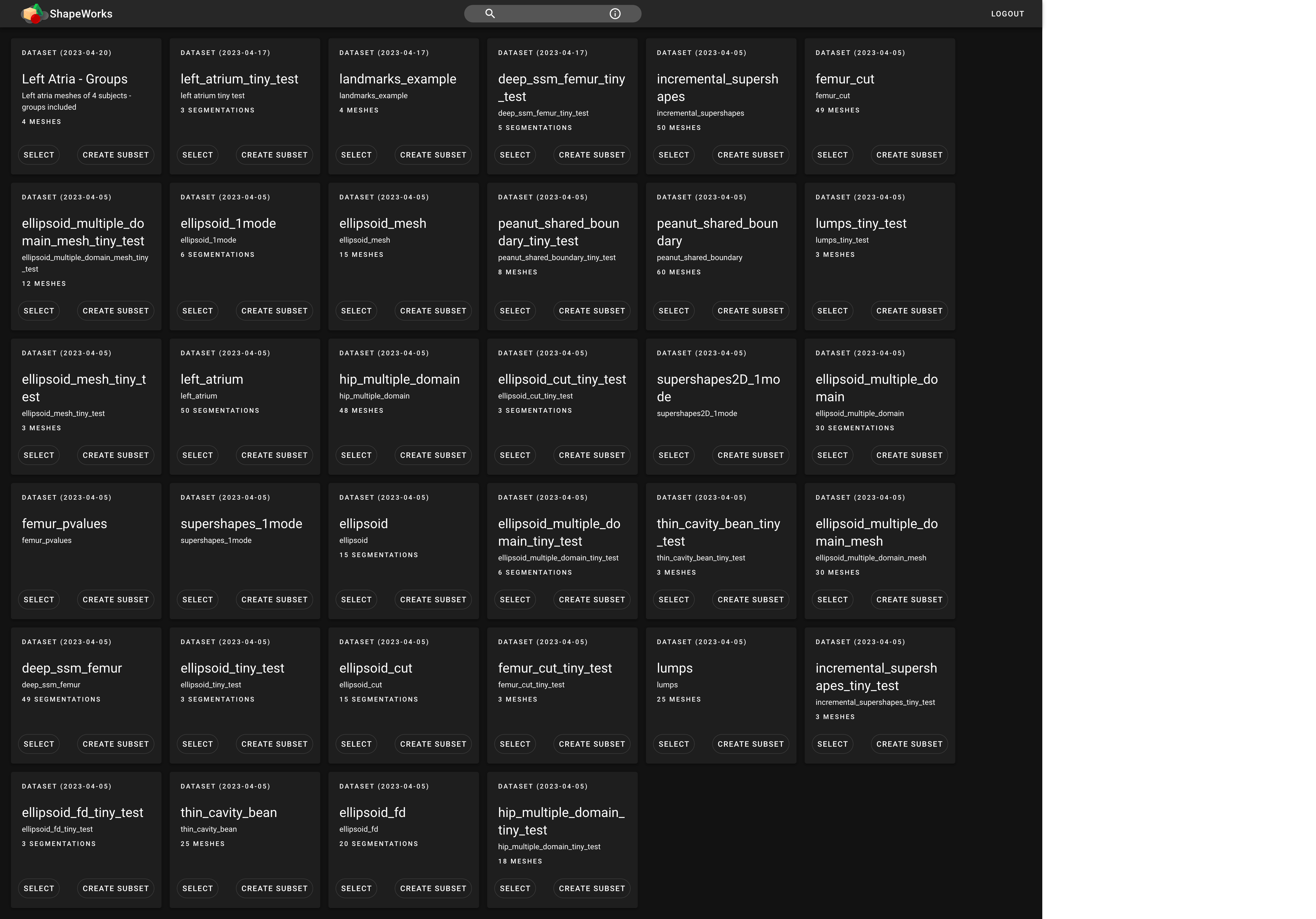 ShapeWorks Cloud Dataset List