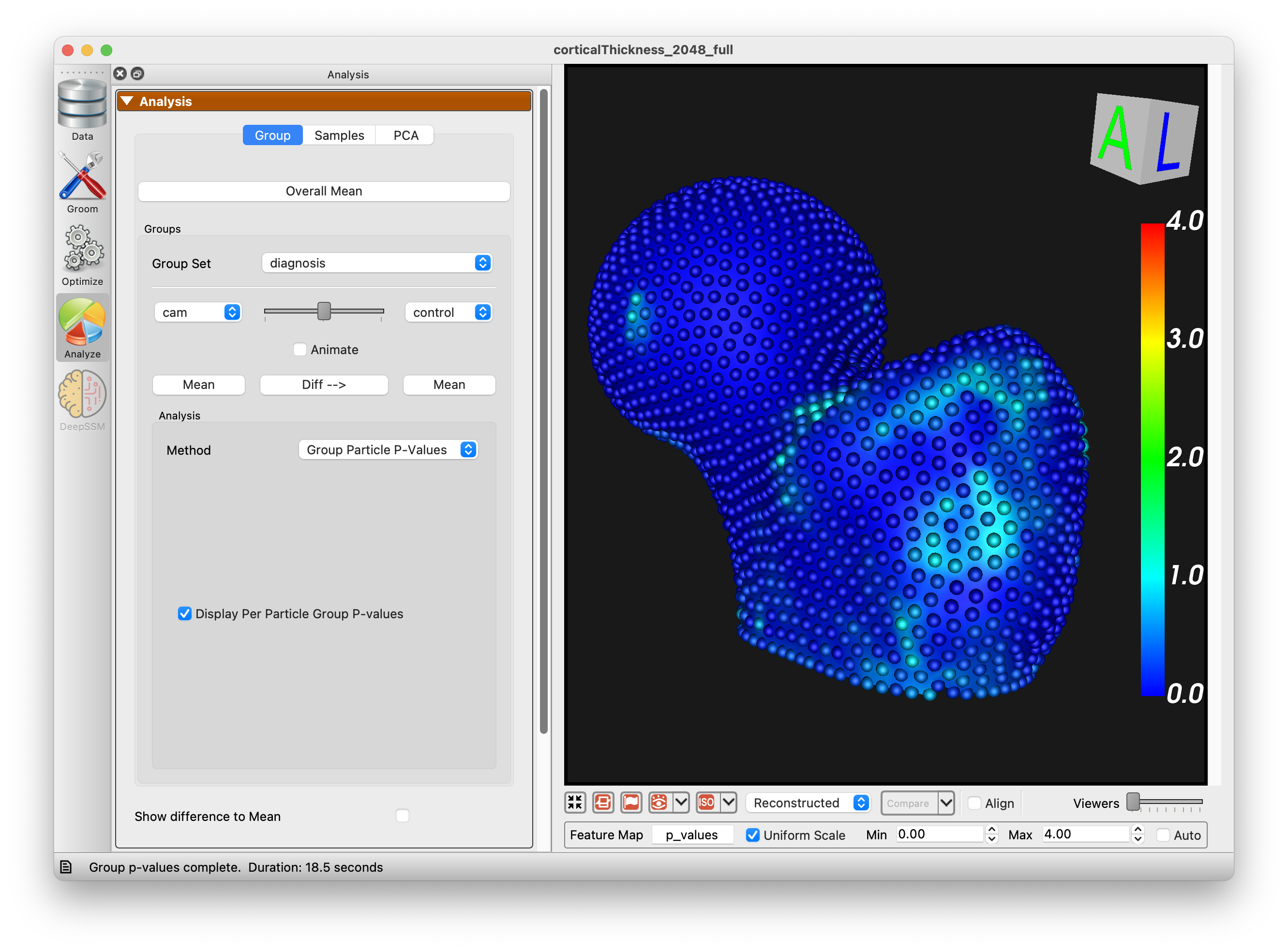 ShapeWorks Studio Group Particle P-Value