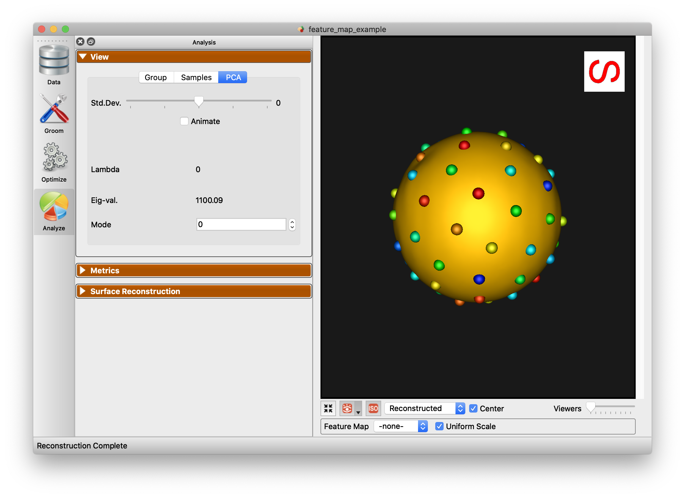 ShapeWorks Studio Analysis View Panel PCA Display