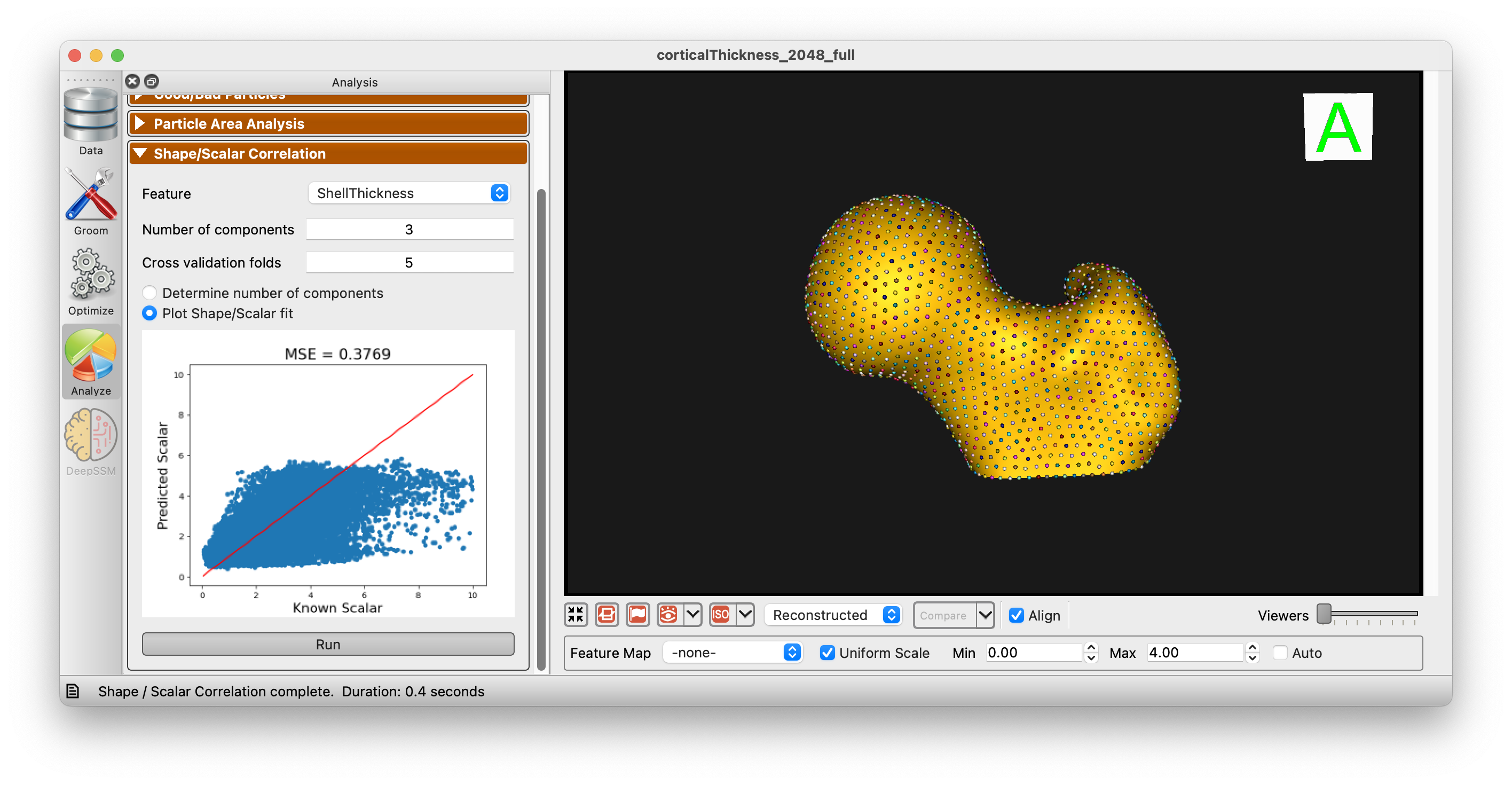 ShapeWorks Studio Shape/Scalar Correlation Panel - Plot