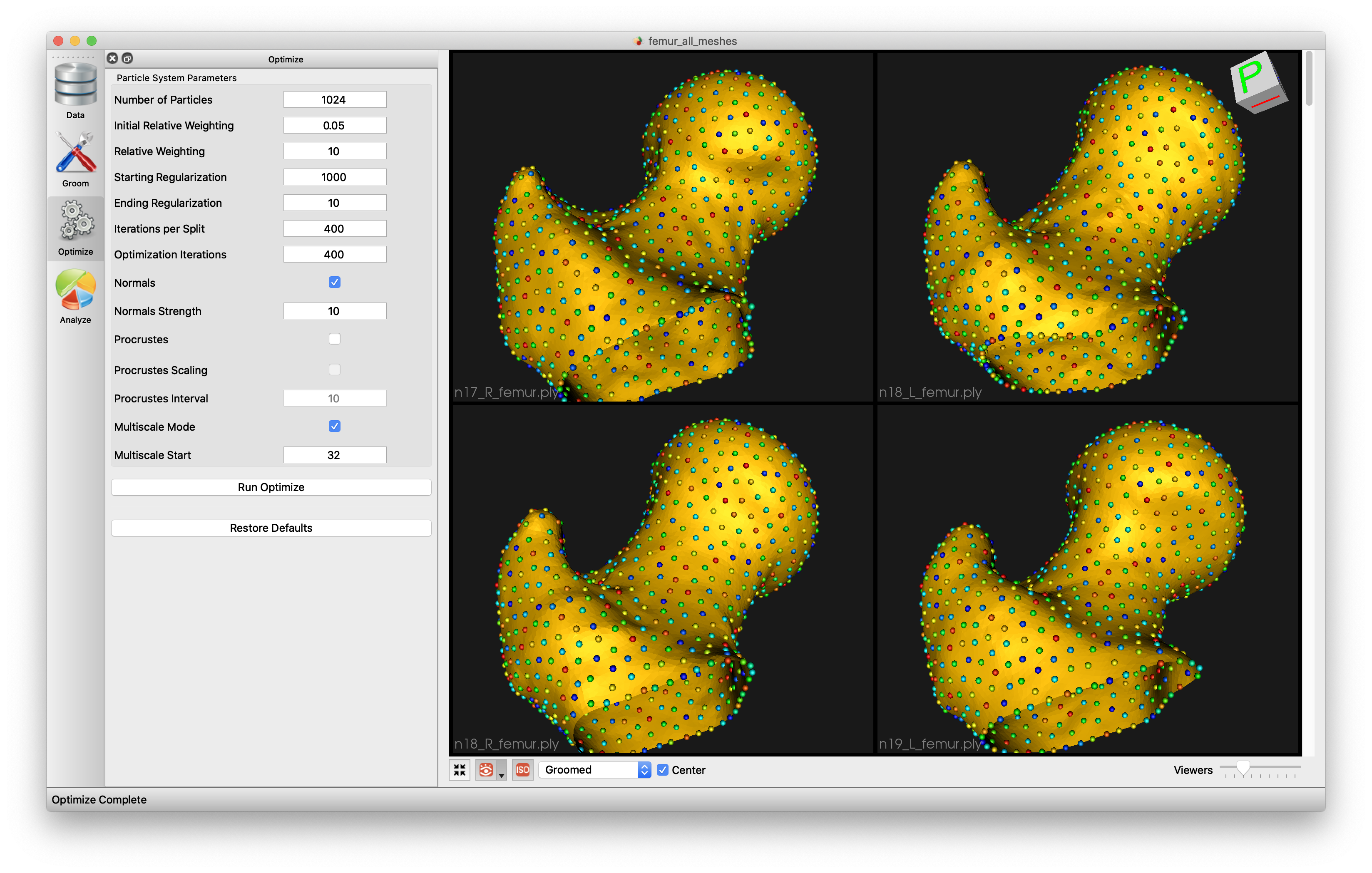 Screenshot showing open meshes in Studio